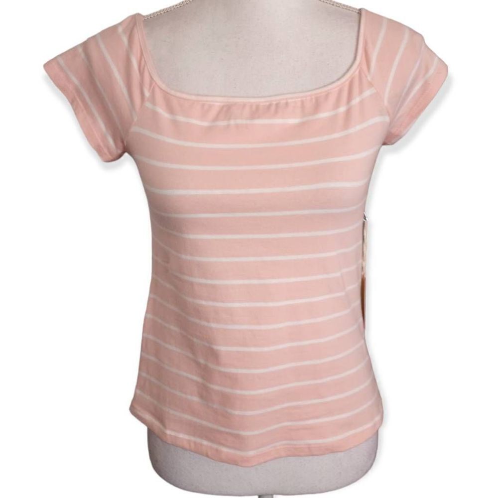 FOREVER 21 PINK & WHITE STRIPE CROP TOP SZ.L NWT